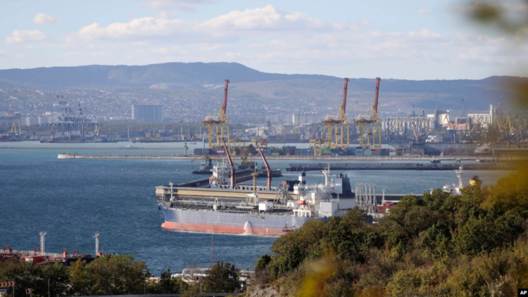 FILE - An oil tanker is moored in Novorossiysk, Russia, Oct. 11, 2022. The European Union reached a deal Friday for a $60-per-barrel price cap on Russian oil.