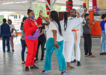 Women engaging in the Defend Her training programme