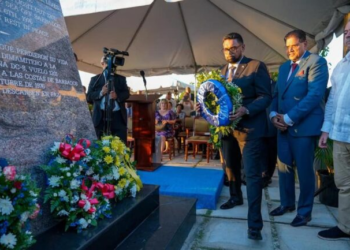 President Ali laying a wreath at the Cubana Monument, Barbados