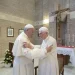 FILE - Pope Francis, left, embraces Emeritus Pope Benedict XVI, at the Vatican, June 28, 2017. Pope Francis on Wednesday, Dec. 28, 2022, said his predecessor, Pope Emeritus Benedict XVI, is “very sick," and he asked the faithful to pray for the retired pontiff so God will comfort him “to the very end.” (L'Osservatore Romano/Pool Photo via AP, File)
