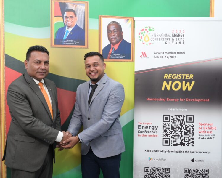 Dr. Peter Ramsaroop, Chief Investment Officer of the Guyana Office for Investment with Kurt Baboolall, Chief Executive Officer of the International Energy Conerence and Expo Guyana 2023