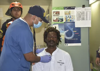 Castaway Elvis Francois is attended by Colombian Navy members after he was rescued near the department of La Guajira, in the extreme north of Colombia. According to the Navy, the 47-year-old from Dominica said he had been adrift for 24 days in the Caribbean Sea after he was repairing a boat last December near the island of Sint-Maarten in the Netherlands Antilles.
Colombian Navy press office via AP