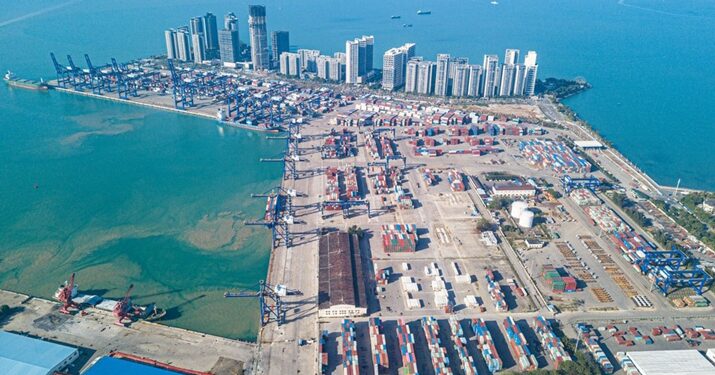 This aerial photo taken on January 13 shows a view of the container terminal of Haikou Port in Haikou, south China's Hainan Province (XINHUA)