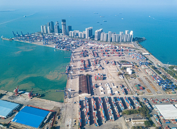 This aerial photo taken on January 13 shows a view of the container terminal of Haikou Port in Haikou, south China's Hainan Province (XINHUA)