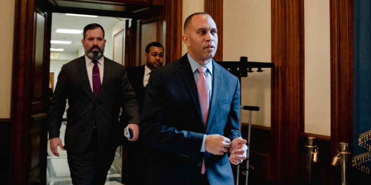 Representative Hakeem Jeffries, 52, represents a generational change for House Democrats after two decades under Nancy Pelosi.Credit...Shuran Huang for The New York Times