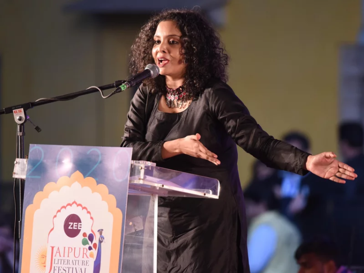 Indian journalist Rana Ayyub speaks during the launch of her self published book 'Gujarat Files' in New Delhi in May 2016. On March 29, 2022, Ayyub was prevented from flying to Europe to speak about online violence on female journalists. Hindustan Times via Getty Images