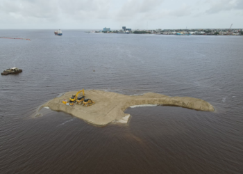 The new artificial island off of Guyana’s coast. (VESHII Photo)