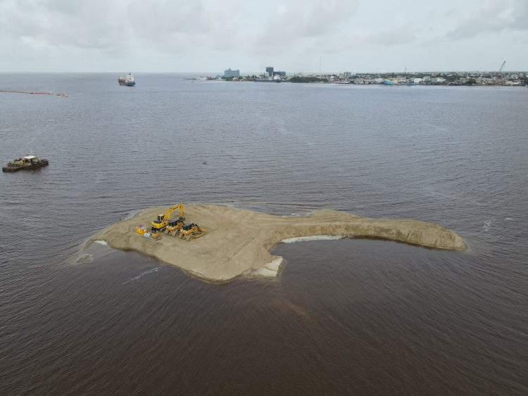The new artificial island off of Guyana’s coast. (VESHII Photo)
