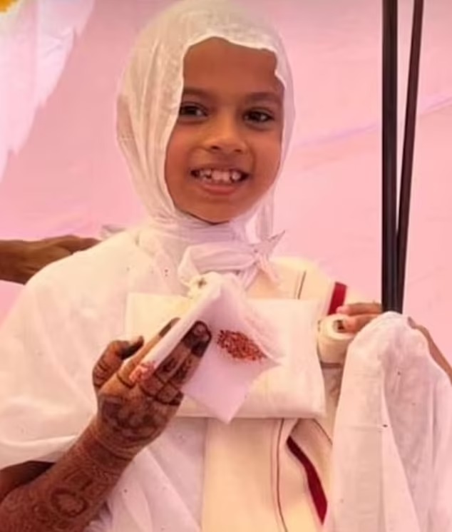 Sanghvi (pictured) was known among members of Surat's Jain community for her piousness even as a young child, according to a witness to Wednesday's ceremony