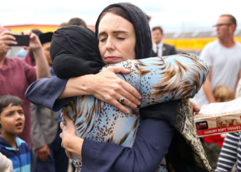 Ardern gives a hug outside a mosque following the 2019 Christchurch terror attack (CNN Photo)