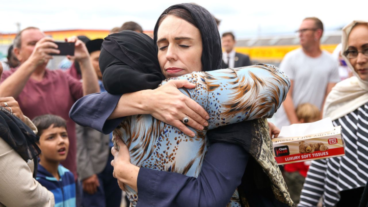 Ardern gives a hug outside a mosque following the 2019 Christchurch terror attack (CNN Photo)