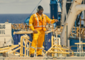 The Bob Douglas drill ship operated by Noble Energy for ExxonMobil floats 120 miles offshore of Guyana in 2018. It was drilling the first production oil well in Guyana’s history. Photograph: Christopher Gregory/The Guardian