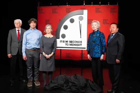 Scientists around the Doomsday Clock set at 90 seconds to midnight (NBC Photo)