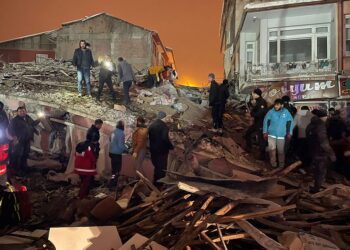 A view of the destroyed buildings after earthquakes jolt Türkiye's Malatya province, February 6, 2023. /CFP