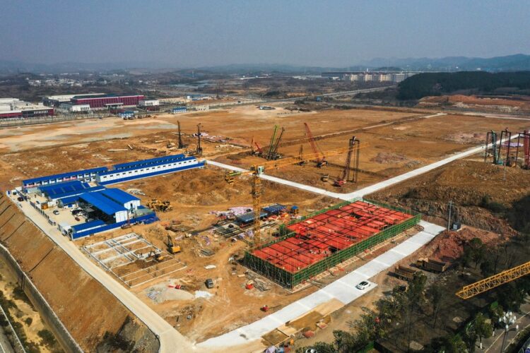 This aerial photo taken on Feb. 1, 2023 shows the construction site of an aerospace industry incubator project in Gui'an New Area, southwest China's Guizhou Province. (Xinhua/Yang Wenbin)