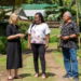 Laura Trevelyan (left) explores a former slave plantation on Grenada during her visit in 2022. (BBC)