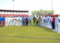 Minister Ramson and other officials with players of the Demerara, and Berbice teams on Saturday