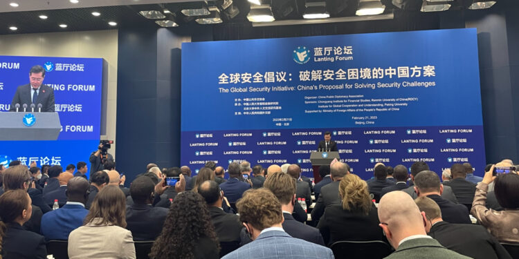 Chinese Foreign Minister Qin Gang speaks at a forum on Tuesday, introducing China-proposed Global Security Initiative Concept Paper. Photo: Chen Qingqing/GT