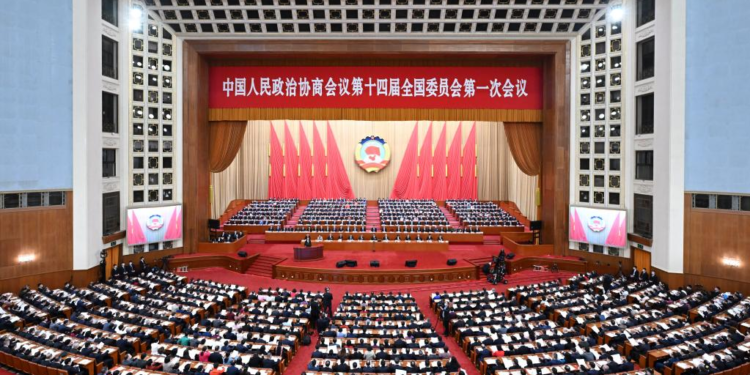The opening meeting of the first session of the 14th National Committee of the Chinese People's Political Consultative Conference (CPPCC) is held at the Great Hall of the People in Beijing, capital of China, March 4, 2023. (Xinhua/Zhai Jianlan)