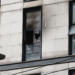 A damaged window is seen at the Changfeng Hospital in Beijing, April 19, 2023. /CFP