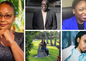 From Left: Cosmata Lindie (Guyana), Kwame McPherson (Jamaica), Deborah Matthews (Trinidad and Tobago), Alexia Tolas (Bahamas), Demoy Lindo (Jamaica)