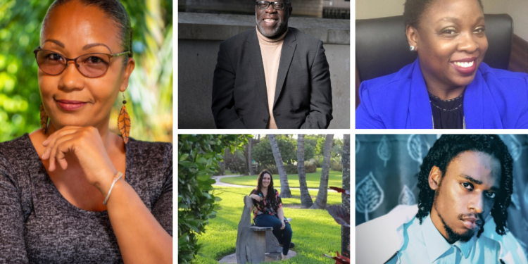 From Left: Cosmata Lindie (Guyana), Kwame McPherson (Jamaica), Deborah Matthews (Trinidad and Tobago), Alexia Tolas (Bahamas), Demoy Lindo (Jamaica)