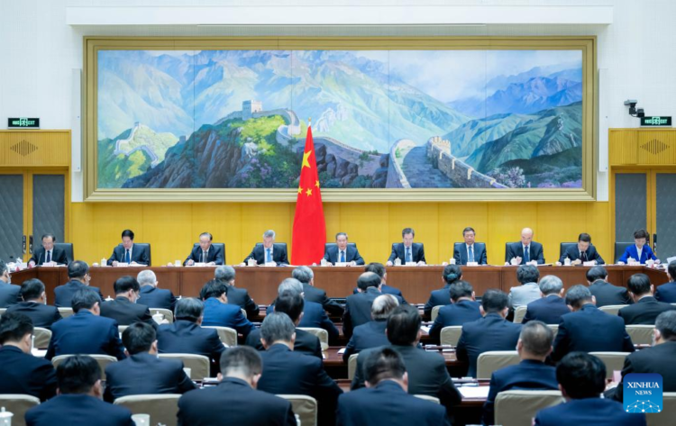 Chinese Premier Li Qiang, also a member of the Standing Committee of the Political Bureau of the Communist Party of China (CPC) Central Committee, speaks at a State Council meeting on clean governance, March 31, 2023. Ding Xuexiang, a member of the Standing Committee of the Political Bureau of the CPC Central Committee and Chinese vice premier, presided over the meeting. The meeting was attended by Li Xi, a member of the Standing Committee of the Political Bureau of the CPC Central Committee and secretary of the CPC Central Commission for Discipline Inspection. (Xinhua/Zhai Jianlan)