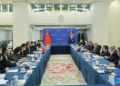 China's Minister of Commerce Wang Wentao co-chairs the 16th China-Australia Joint Ministerial Economic Commission with visiting Australian Trade Minister Don Farrell in Beijing, capital of China, May 12, 2023. (Xinhua/Zhang Yuwei)