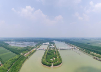 This aerial panoramic photo taken on May 12, 2023 shows a pumping station of South-to-North Water Diversion Project in Sihong County, east China's Jiangsu Province. The eastern and middle routes of China's South-to-North Water Diversion Project have benefited more than 150 million people, China South-to-North Water Diversion Co., Ltd. said Sunday.

The project has transferred 62 billion cubic meters of water to the drought-prone north via the eastern and middle routes, according to the company. (Photo by Fang Dongxu/Xinhua)