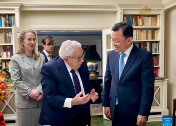 Chinese Ambassador to the United States Xie Feng meets with former U.S. Secretary of State Henry Kissinger in Kent, Connecticut, the United States, May 26, 2023. Xie Feng on Friday met with Kissinger in Kent, Connecticut, expressing best wishes from the Chinese side to Dr. Kissinger on his 100th birthday. The pair had an in-depth exchange of views on China-U.S. relations and international and regional issues of common interest. (Xinhua)