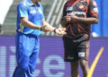 THE MENTOR AND THE COACH: Mumbai Indians mentor Sachin Tendulkar, left, and Sunrisers Hyderabad’s head coach and West Indies performance mentor Brian Lara chat before the Indian Premier League (IPL) match between the Mumbai Indians and Sunrisers Hyderabad in Mumbai, India, last Sunday.