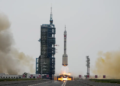 A Long March rocket carrying a crew of Chinese astronauts in a Shenzhou-16 spaceship lifts off at the Jiuquan Satellite Launch Center in northwestern China, Tuesday, May 30, 2023. (AP Photo/Mark Schiefelbein)