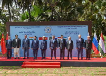 Chinese State Councilor and Foreign Minister Qin Gang (4th, R) poses for a group photo with foreign ministers of the member states of the Shanghai Cooperation Organization in Goa, India, May 5, 2023. /China's Foreign Ministry
