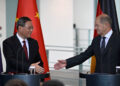 German Chancellor Olaf Scholz (R) and Chinese Premier Li Qiang shake hands after addressing a press conference at the end of German-Chinese economy consultations on June 20, 2023 at the Chancellery in Berlin. Photo: AFP