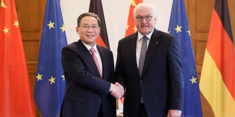 Chinese Premier Li Qiang meets with German President Frank-Walter Steinmeier at the presidential palace in Berlin, Germany, June 19, 2023. (Xinhua/Ding Haitao)