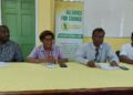 Members of the AFC: (from left) David Patterson, Cathy Hughes, Khemraj Ramjattan and Ricky Ramsaroop during Friday’s press engagement (Photo Credit: Kaieteur News)