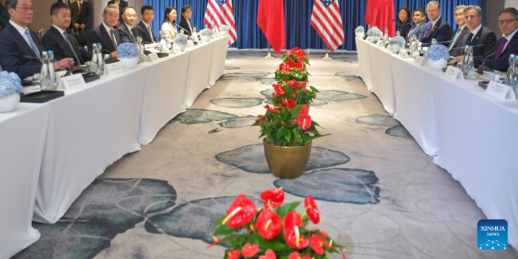 Director of the Office of the Central Commission for Foreign Affairs Wang Yi (3rd L) meets with U.S. Secretary of State Antony Blinken in Jakarta, Indonesia, on July 13, 2023. (Xinhua/Xu Qin)