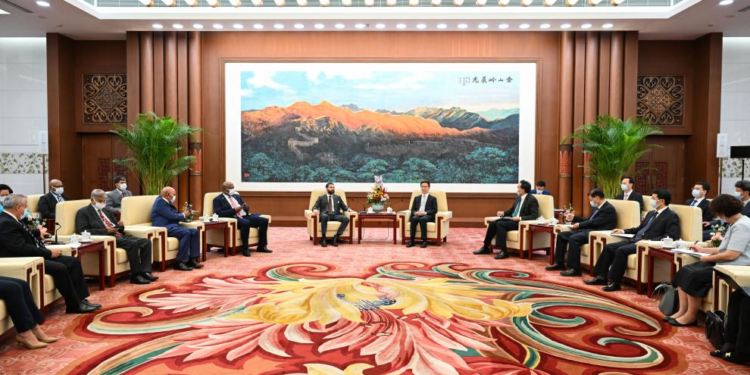 Chinese Vice-President Han Zheng meets with foreign attendees of the first high-level conference of the Forum on Global Action for Shared Development in Beijing, July 11, 2023. [Photo/Xinhua]