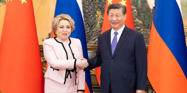 Chinese President Xi Jinping meets with visiting Russian Federation Council Speaker Valentina Matviyenko at the Great Hall of the People in Beijing, capital of China, July 10, 2023. (Xinhua/Huang Jingwen)