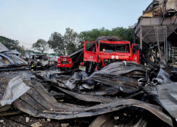 A heavily damaged emergency vehicle is seen at a compound of an agricultural company hit by a Russian missile strike in Odesa region, Ukraine, on July 21. Press service of the State Emergency Service of Ukraine/Reuters
