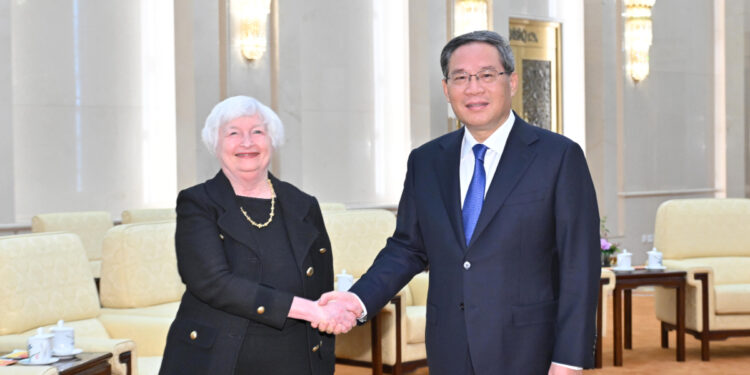 Chinese Premier Li Qiang meets with US Treasury Secretary Janet Yellen in Beijing on July 7. Photo: Xinhua