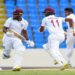 West Indies batsmen John Campbell (left) and Kraigg Brathwaite run between the wickets during day one of their first Test cricket match against Bangladesh at the Sir Vivian Richards Stadium in Antigua on Thursday, June 16, 2022. (PHOTO: File).