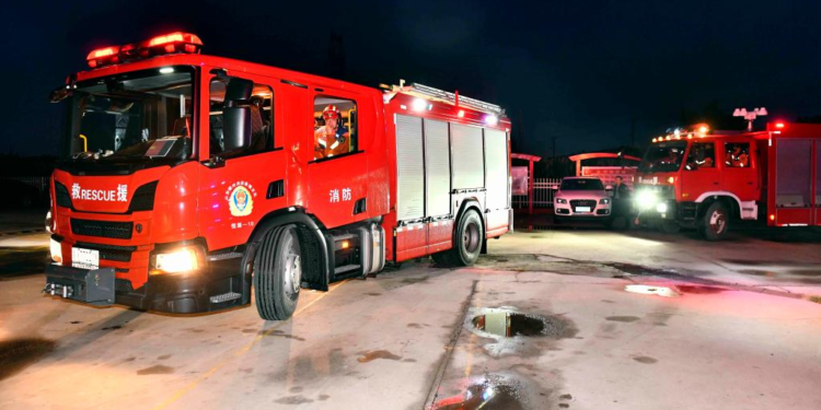 Rescuers gather in Wangdagua Town of Pingyuan County, east China's Shandong Province, Aug. 6, 2023. As of 4:30 a.m. Sunday, 10 people have been injured in a 5.5-magnitude earthquake that struck the county of Pingyuan, in Dezhou City of east China's Shandong Province at 2:33 a.m. Sunday (Beijing Time). (Xinhua/Guo Xulei)