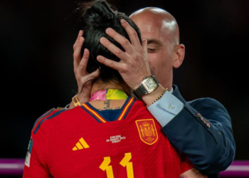 Luis Rubiales kissed player Jenni Hermoso after Spain's World Cup final win (News Sky photo)