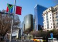 Chinese and South African national flags are displayed along the road outside the Sandton Convention Centre in Johannesburg, South Africa on August 21, 2023. The city is set to host the upcoming BRICS summit. Photo: Weng Qiyu/GT