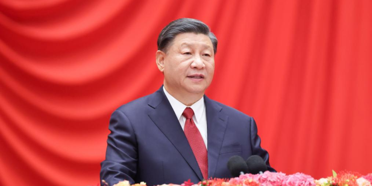 Chinese President Xi Jinping, also general secretary of the Communist Party of China Central Committee and chairman of the Central Military Commission, addresses a grand reception to celebrate the 74th anniversary of the founding of the People's Republic of China at the Great Hall of the People in Beijing, capital of China, Sept. 28, 2023. (Xinhua/Liu Bin)