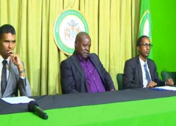 From left are Economist Elson Low; Leader of the Party and Opposition Aubrey C. Norton, MP and Party Chairman Shurwayne Holder, MP, and moderator Shaneika Haynes.