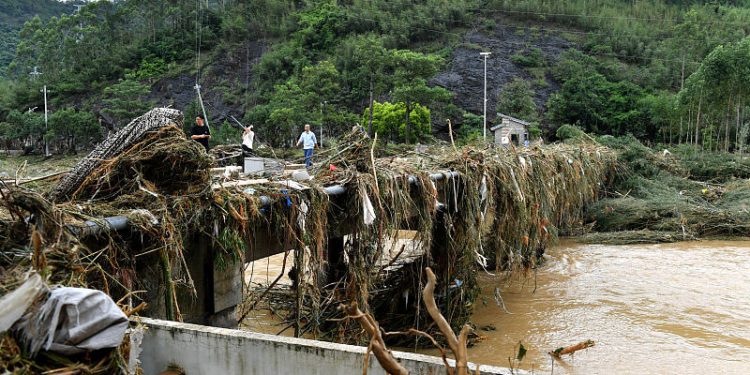Battered by typhoon Haikui, a bridge is pictured in Chili Village, Yongtai County, Fuzhou City, Fujian Province, east China, September 5, 2023. /CFP