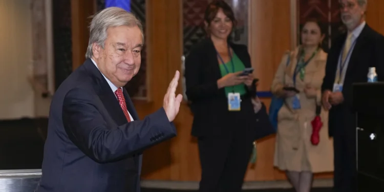 United Nations Secretary-General Antonio Guterres arrives to the SDG Summit at United Nations headquarters, Monday September 18, 2023 (AP Photo/Seth Wenig)