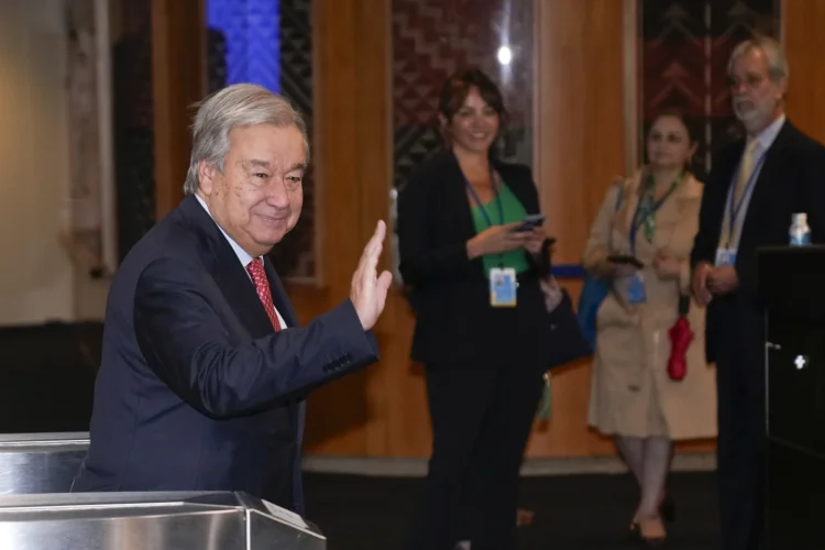 United Nations Secretary-General Antonio Guterres arrives to the SDG Summit at United Nations headquarters, Monday September 18, 2023 (AP Photo/Seth Wenig)